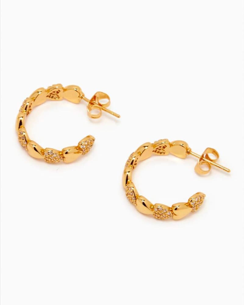 Front of a size O/S Habibi Heart Hoop Earrings in Gold in Gold by CRYSTAL HAZE. | dia_product_style_image_id:330417